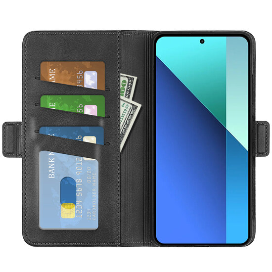 Xiaomi Redmi Note 13 4G Hoesje, MobyDefend Luxe Wallet Book Case (Sluiting Zijkant), Zwart