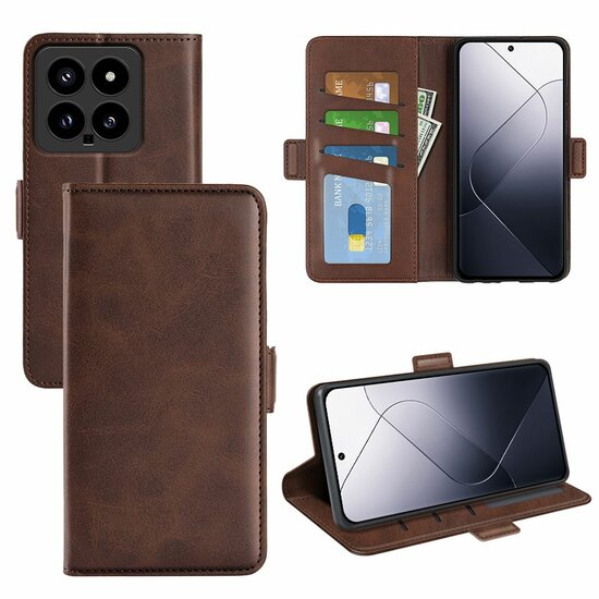 Xiaomi 14 Hoesje, MobyDefend Luxe Wallet Book Case (Sluiting Zijkant), Bruin