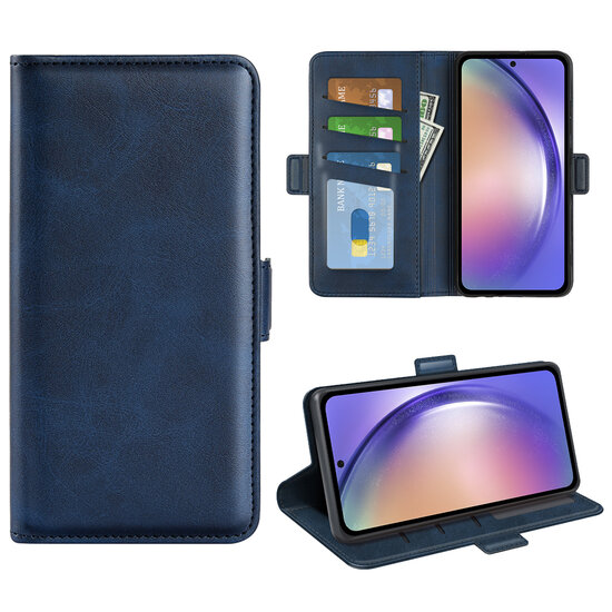 Samsung Galaxy A55 Hoesje, MobyDefend Luxe Wallet Book Case (Sluiting Zijkant), Blauw