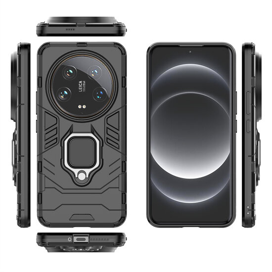 Xiaomi 14 Ultra Hoesje - MobyDefend Dubbelgelaagde Pantsercase Met Standaard - Zwart