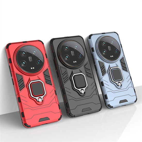 Xiaomi 14 Ultra Hoesje - MobyDefend Dubbelgelaagde Pantsercase Met Standaard - Zwart