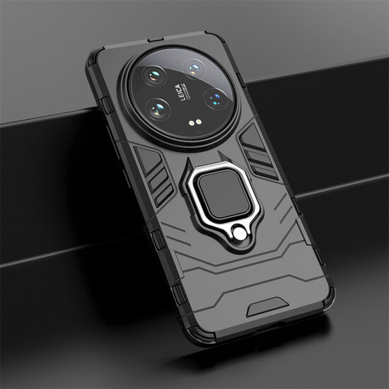 Xiaomi 14 Ultra Hoesje - MobyDefend Dubbelgelaagde Pantsercase Met Standaard - Zwart