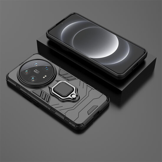 Xiaomi 14 Ultra Hoesje - MobyDefend Dubbelgelaagde Pantsercase Met Standaard - Zwart