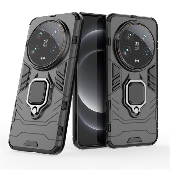 Xiaomi 14 Ultra Hoesje - MobyDefend Dubbelgelaagde Pantsercase Met Standaard - Zwart
