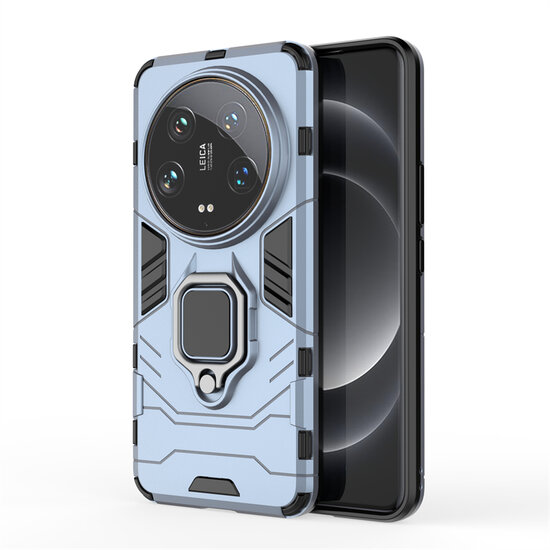 Xiaomi 14 Ultra Hoesje - MobyDefend Dubbelgelaagde Pantsercase Met Standaard - Blauw