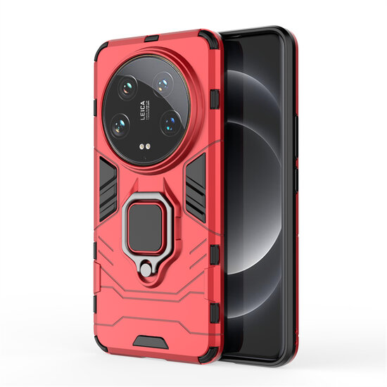 Xiaomi 14 Ultra Hoesje, MobyDefend Dubbelgelaagde Pantsercase Met Standaard, Rood