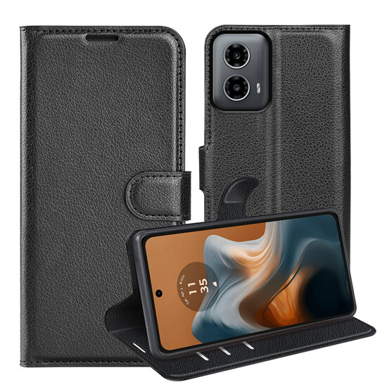 Motorola Moto G34 Hoesje, MobyDefend Kunstleren Wallet Book Case (Sluiting Voorkant), Zwart