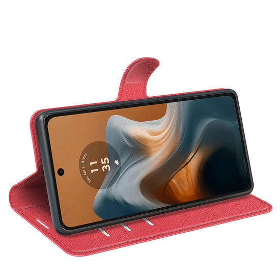 Motorola Moto G34 Hoesje - MobyDefend Kunstleren Wallet Book Case (Sluiting Voorkant) - Rood