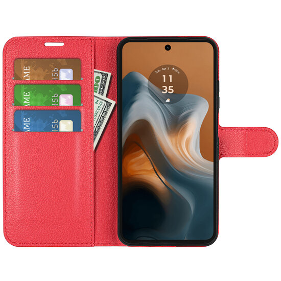 Motorola Moto G34 Hoesje, MobyDefend Kunstleren Wallet Book Case (Sluiting Voorkant), Rood