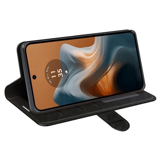 Motorola Moto G34 Hoesje - MobyDefend Wallet Book Case (Sluiting Achterkant) - Zwart