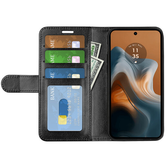 Motorola Moto G34 Hoesje, MobyDefend Wallet Book Case (Sluiting Achterkant), Zwart