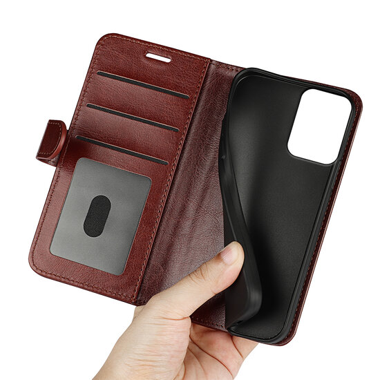 Motorola Moto G34 Hoesje - MobyDefend Wallet Book Case (Sluiting Achterkant) - Bruin