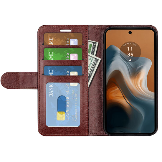 Motorola Moto G34 Hoesje, MobyDefend Wallet Book Case (Sluiting Achterkant), Bruin