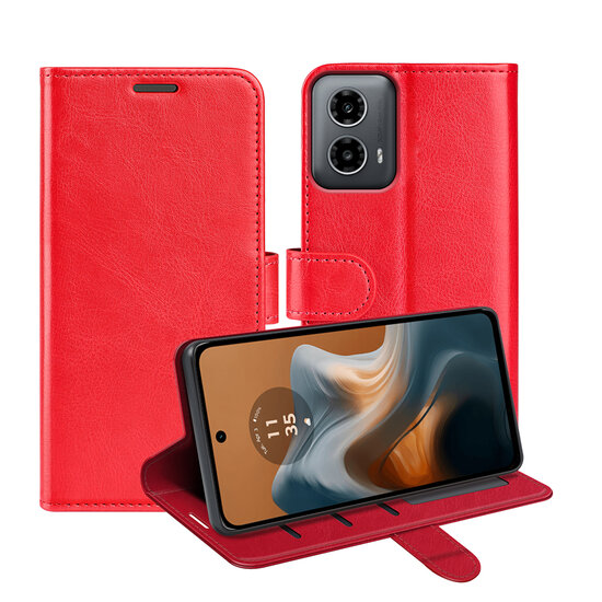 Motorola Moto G34 Hoesje, MobyDefend Wallet Book Case (Sluiting Achterkant), Rood