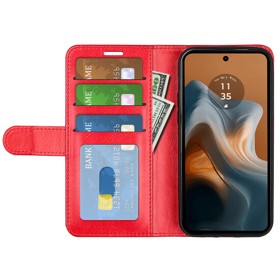 Motorola Moto G34 Hoesje, MobyDefend Wallet Book Case (Sluiting Achterkant), Rood