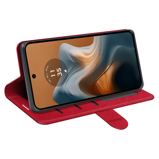 Motorola Moto G34 Hoesje - MobyDefend Wallet Book Case (Sluiting Achterkant) - Rood