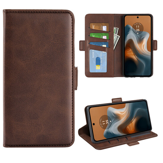 Motorola Moto G34 Hoesje - MobyDefend Luxe Wallet Book Case (Sluiting Zijkant) - Bruin