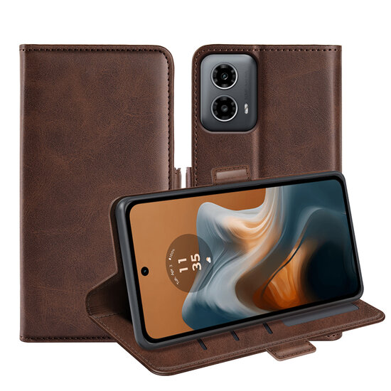 Motorola Moto G34 Hoesje - MobyDefend Luxe Wallet Book Case (Sluiting Zijkant) - Bruin