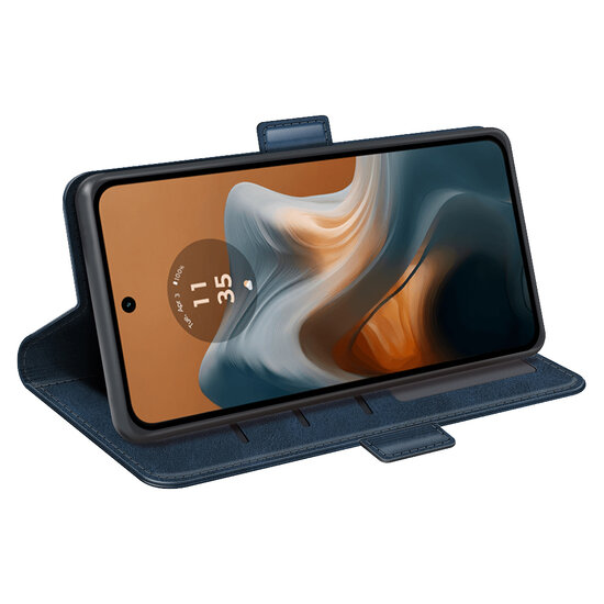 Motorola Moto G34 Hoesje - MobyDefend Luxe Wallet Book Case (Sluiting Zijkant) - Blauw