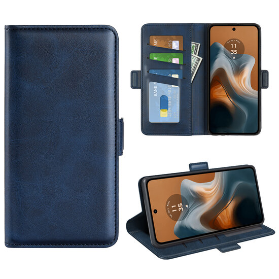 Motorola Moto G34 Hoesje - MobyDefend Luxe Wallet Book Case (Sluiting Zijkant) - Blauw
