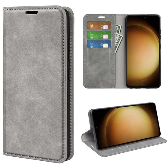 Samsung Galaxy S24 Plus (S24+) hoesje - Luxe Wallet Bookcase (Magnetische Sluiting) - Grijs