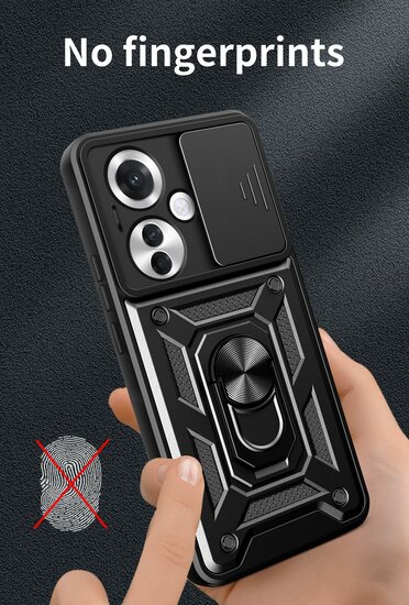 Oppo Reno 11F Hoesje - MobyDefend Pantsercase Met Draaibare Ring - Rood