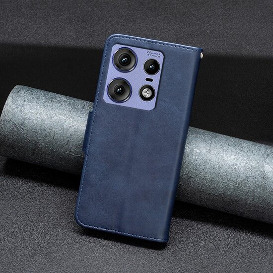 Motorola Edge 50 Pro Hoesje - MobyDefend Wallet Book Case Met Koord - Blauw