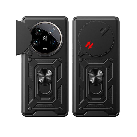 Xiaomi 14 Ultra Hoesje - MobyDefend Pantsercase Met Draaibare Ring - Rood