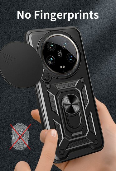 Xiaomi 14 Ultra Hoesje - MobyDefend Pantsercase Met Draaibare Ring - Rood