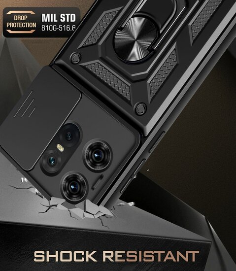 Motorola Edge 50 Pro Hoesje - MobyDefend Pantsercase Met Draaibare Ring - Goud