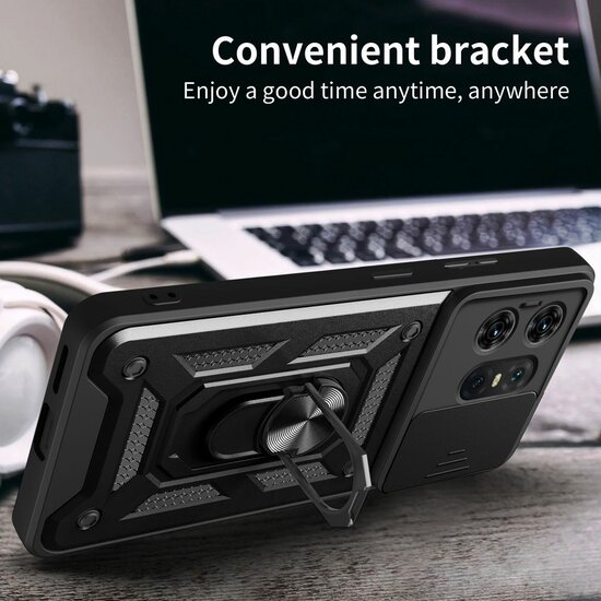 Motorola Edge 50 Pro Hoesje - MobyDefend Pantsercase Met Draaibare Ring - Goud
