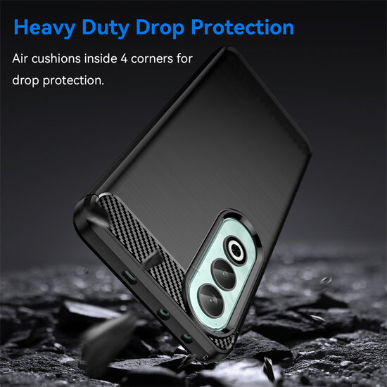 OnePlus Nord CE 4 Hoesje - MobyDefend TPU Backcover - Geborstelde Metaal &amp; Carbon-Look - Zwart