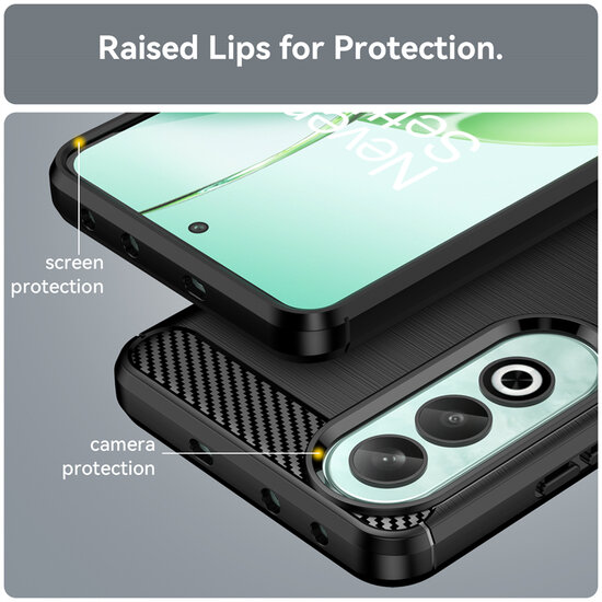OnePlus Nord CE 4 Hoesje - MobyDefend TPU Backcover - Geborstelde Metaal &amp; Carbon-Look - Zwart