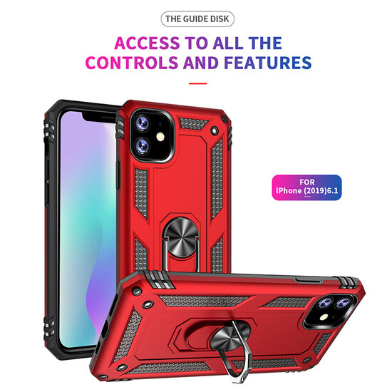 iPhone 11 Pro Hoesje - MobyDefend Pantsercase Met Draaibare Ring - Roze