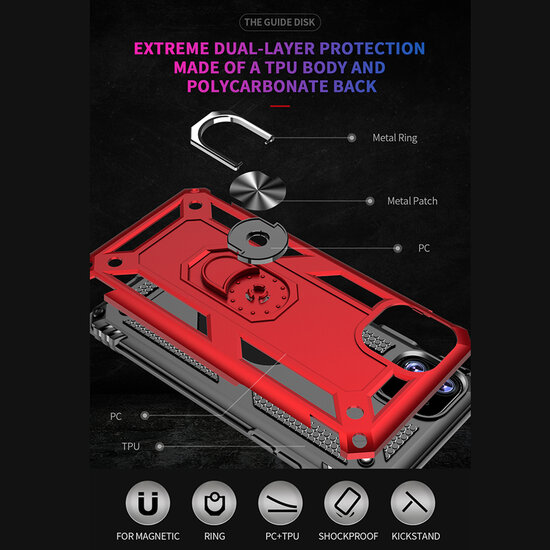 iPhone 11 Pro Hoesje - MobyDefend Pantsercase Met Draaibare Ring - Roze