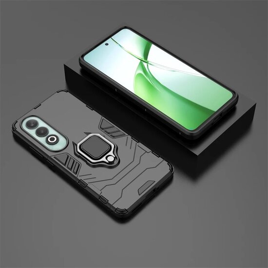 OnePlus Nord CE 4 Hoesje - MobyDefend Dubbelgelaagde Pantsercase Met Standaard - Zwart