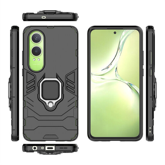 OnePlus Nord CE 4 Lite Hoesje - MobyDefend Dubbelgelaagde Pantsercase Met Standaard - Zwart