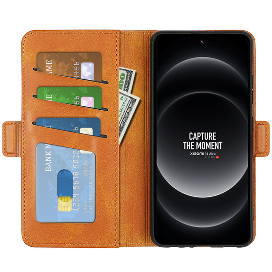 Xiaomi 14 Ultra Hoesje - MobyDefend Luxe Wallet Book Case (Sluiting Zijkant) - Lichtbruin