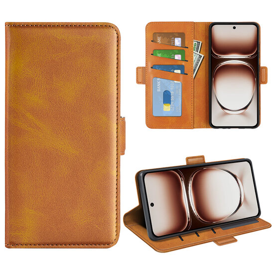 Oppo Reno12 Hoesje - MobyDefend Luxe Wallet Book Case (Sluiting Zijkant) - Lichtbruin