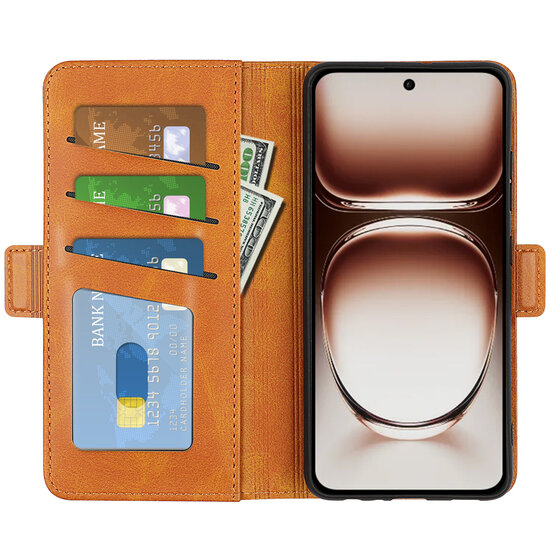 Oppo Reno12 Hoesje - MobyDefend Luxe Wallet Book Case (Sluiting Zijkant) - Lichtbruin