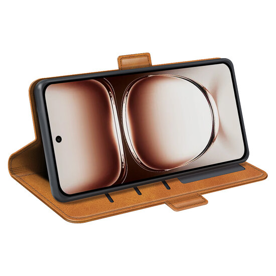 Oppo Reno12 Hoesje - MobyDefend Luxe Wallet Book Case (Sluiting Zijkant) - Lichtbruin