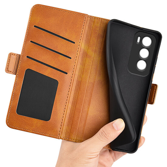 Oppo Reno12 Hoesje - MobyDefend Luxe Wallet Book Case (Sluiting Zijkant) - Lichtbruin