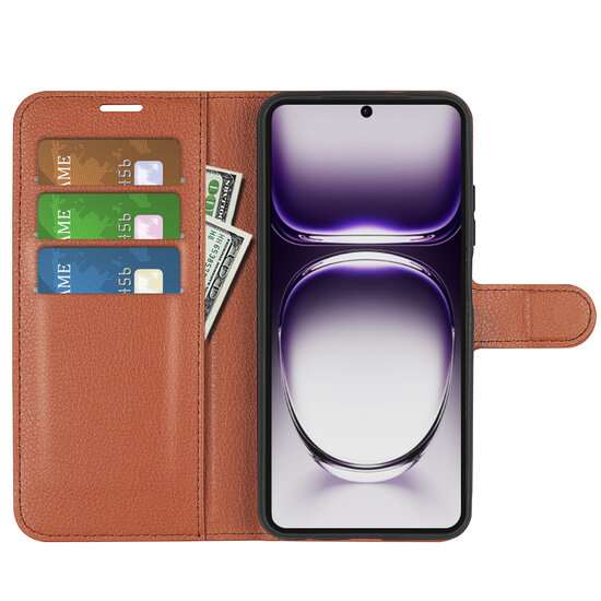 Oppo Reno12 Pro Hoesje - MobyDefend Kunstleren Wallet Book Case (Sluiting Voorkant) - Bruin