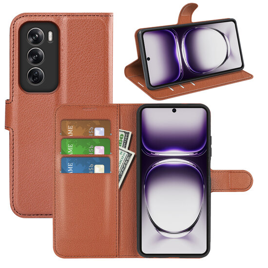 Oppo Reno12 Pro Hoesje - MobyDefend Kunstleren Wallet Book Case (Sluiting Voorkant) - Bruin
