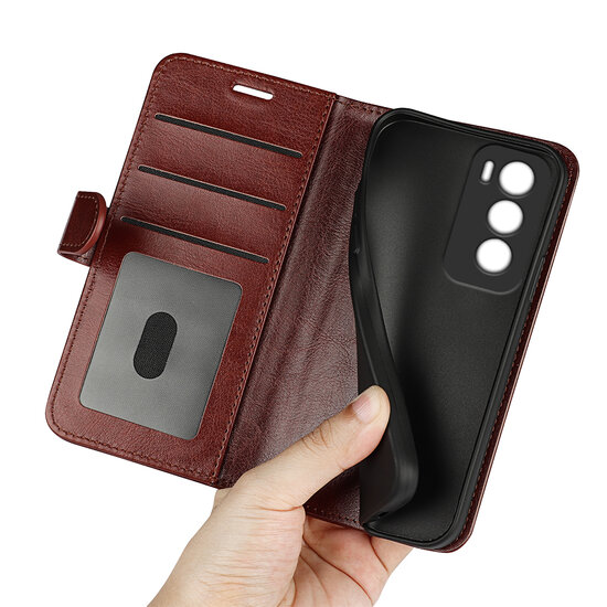 Oppo Reno12 Pro Hoesje - MobyDefend Wallet Book Case (Sluiting Achterkant) - Bruin