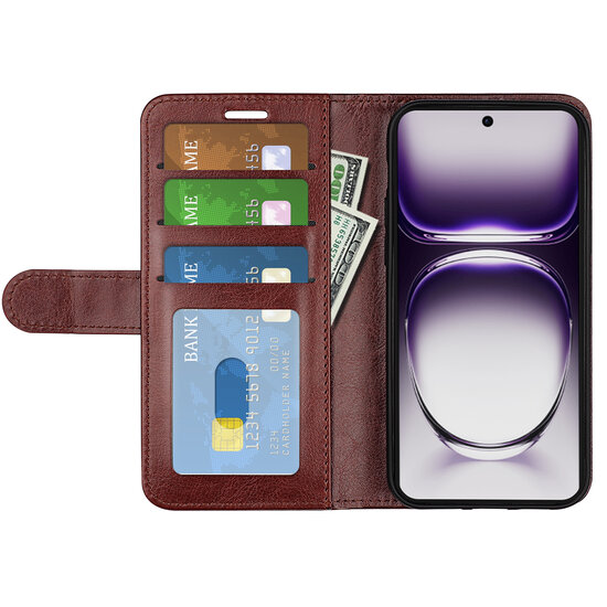 Oppo Reno12 Pro Hoesje - MobyDefend Wallet Book Case (Sluiting Achterkant) - Bruin