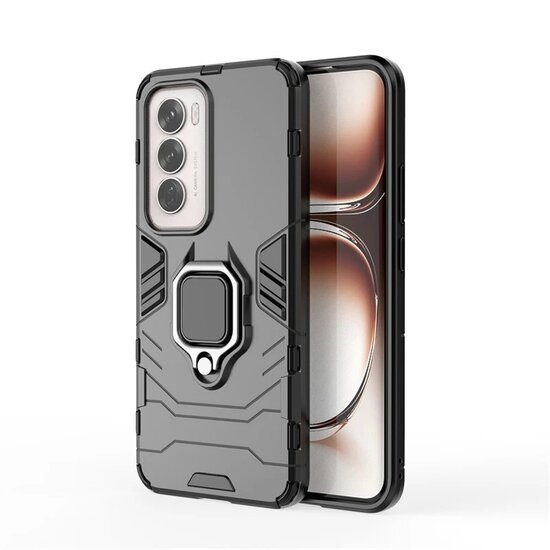 Oppo Reno12 Hoesje - MobyDefend Dubbelgelaagde Pantsercase Met Standaard - Zwart
