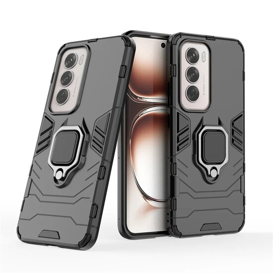 Oppo Reno12 Hoesje - MobyDefend Dubbelgelaagde Pantsercase Met Standaard - Zwart