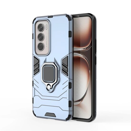 Oppo Reno12 Hoesje - MobyDefend Dubbelgelaagde Pantsercase Met Standaard - Blauw
