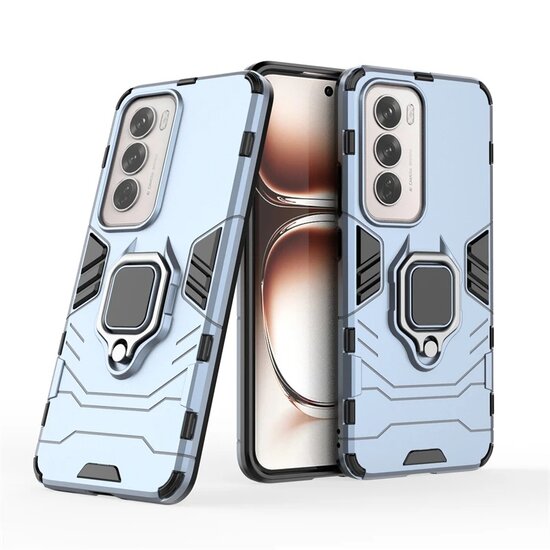 Oppo Reno12 Hoesje - MobyDefend Dubbelgelaagde Pantsercase Met Standaard - Blauw